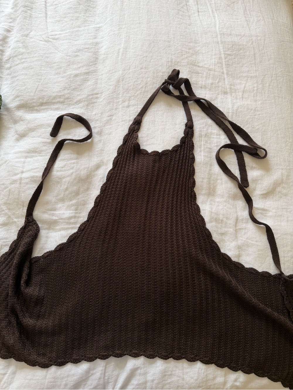 Edikted Dark Brown Scalloped Halter Tank Top